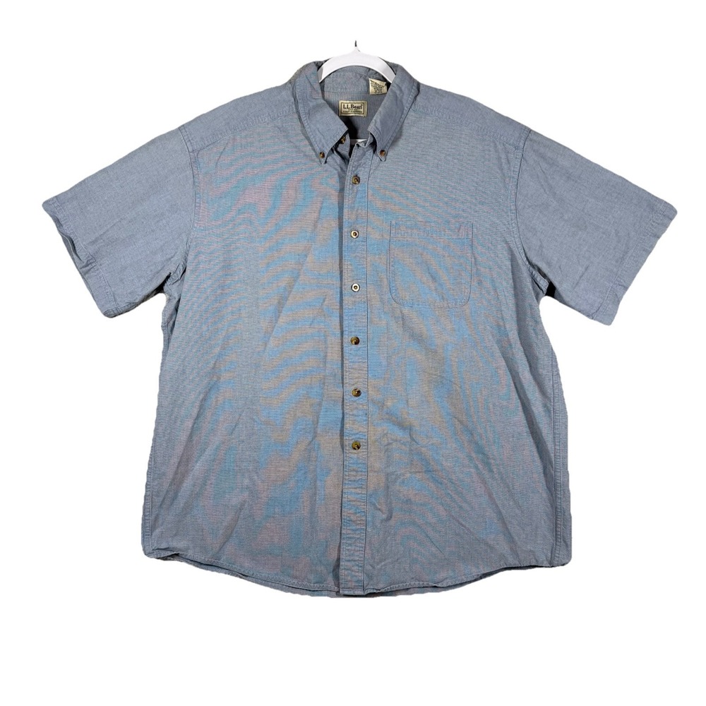 LL BEAN Sunwashed Short Sleeve Button Up Shirt Mens XL 100% Cotton Outdoor Heavy